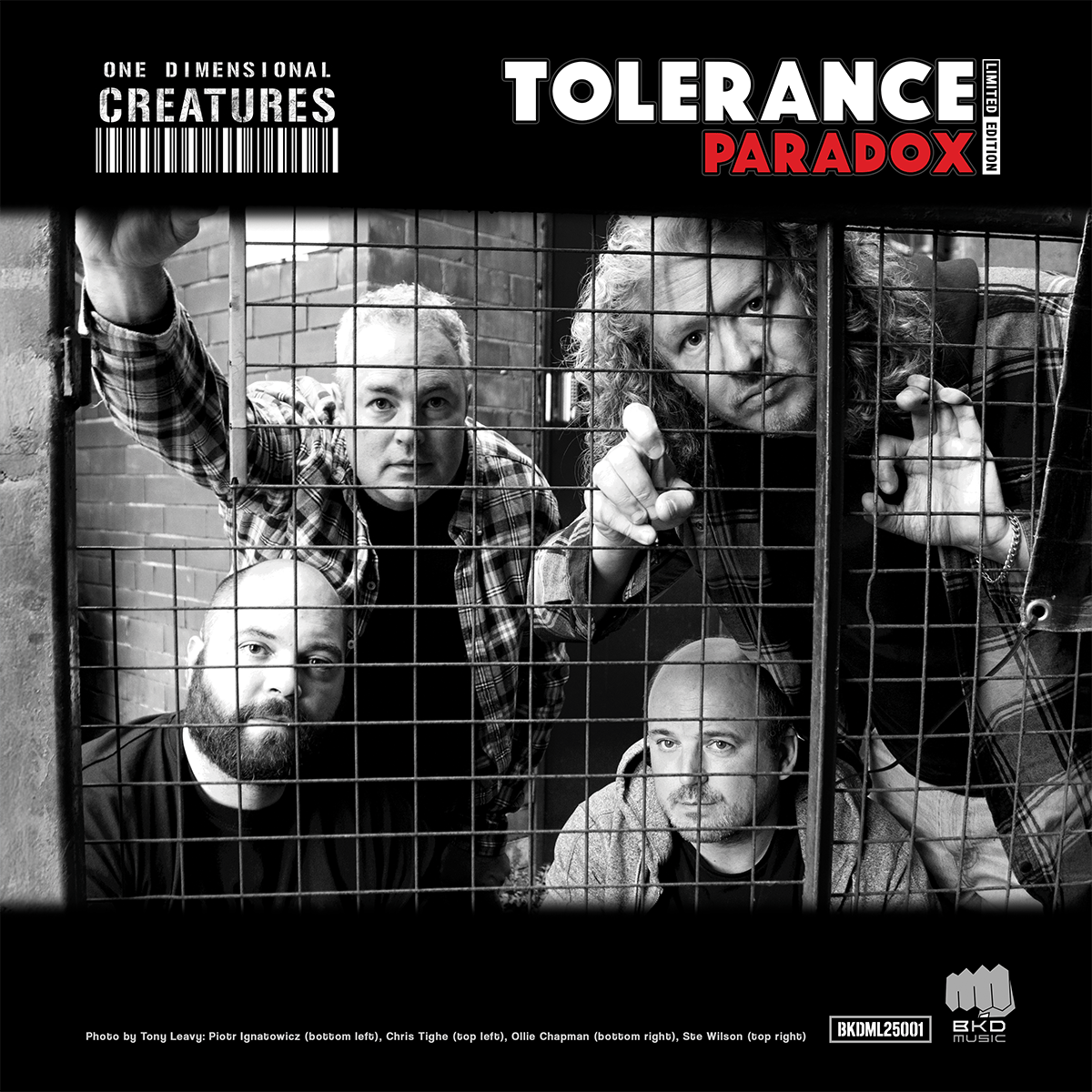 Tolerance Paradox Album on Vinyl Record Insert Photo of Band, One Dimensional Creatures, in a Cage